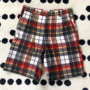 Vintage 70s Pleated High Rise Plaid Bermuda Trouser Shorts